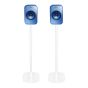 Set van twee witte speakerstandaards met KEF LSX detailfoto
