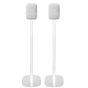 Set van twee witte speakerstandaards met Google Nest Audio