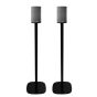 Set van twee zwarte speakerstandaards met Loewe We. BOOST