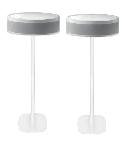 Set van twee witte speakerstandaards met Yamaha MusicCast 50
