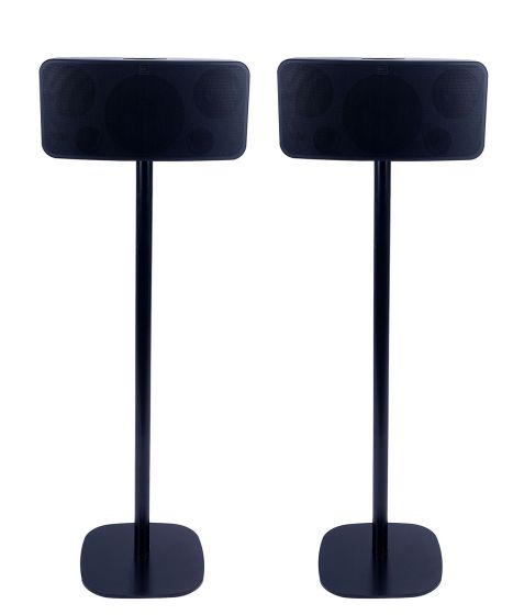 Zwarte speakerstandaard met Bluesound Pulse 2