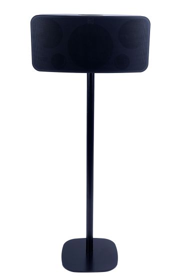 Zwarte speakerstandaard met Bluesound Pulse 2