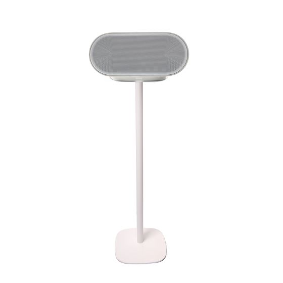Witte speakerstandaard met Denon Home 600