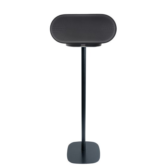 Zwarte speakerstandaard met Denon Home 600