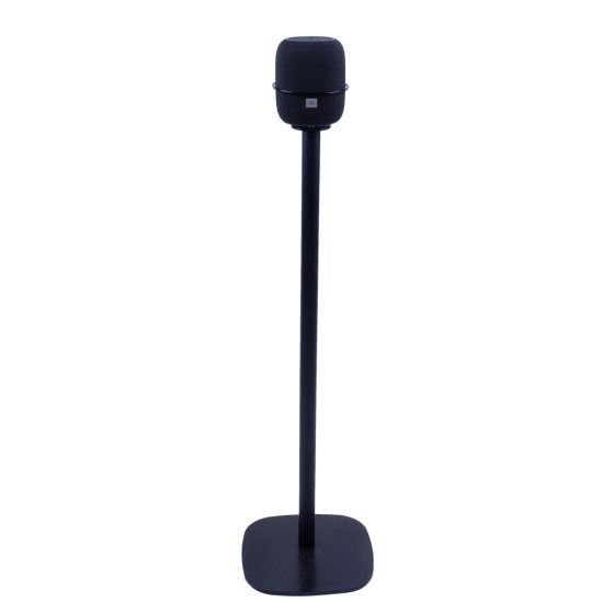 Zwarte speakerstandaard met Apple HomePod