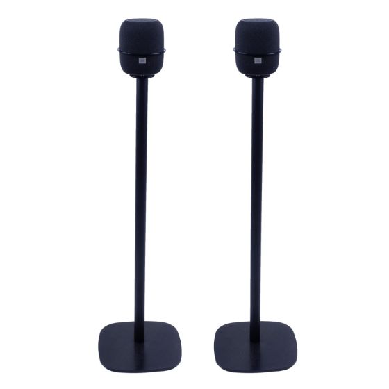 Zwarte speakerstandaard met Apple HomePod