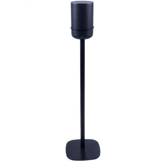 Zwarte speakerstandaard met Apple HomePod