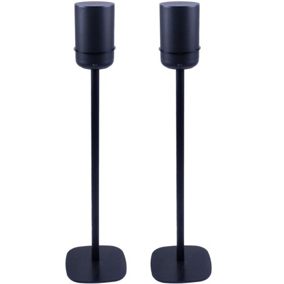 Zwarte speakerstandaard met Apple HomePod