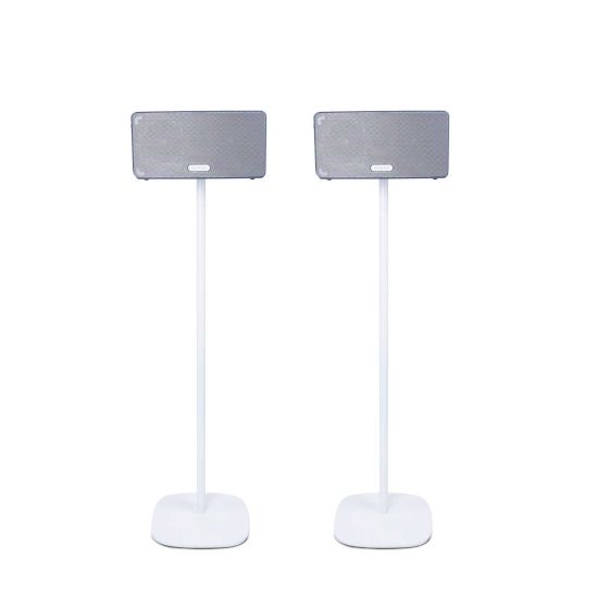 Set van twee witte speakerstandaards met Sonos Play 3