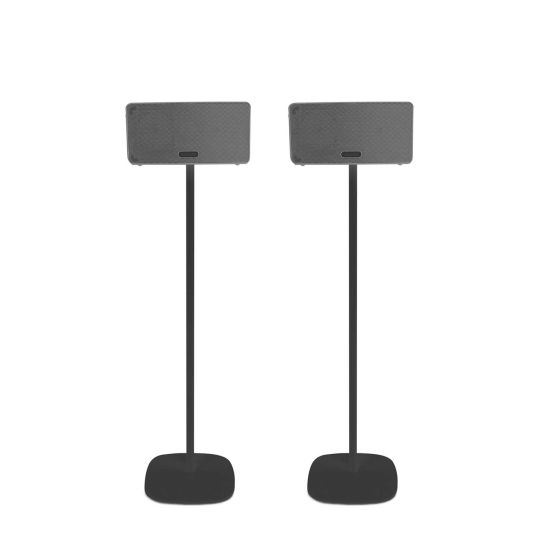 Set van twee zwarte speakerstandaards met Sonos Play 3