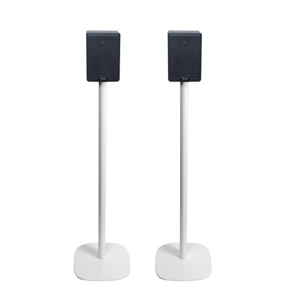 Witte speakerstandaard met Teufel Effekt 2