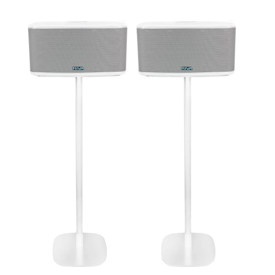Set van twee witte speakerstandaards met Riva Stadium