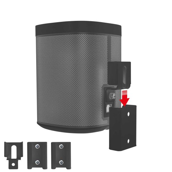 Zwarte portable muurbeugel voor Sonos Play 1 in zijaanzicht