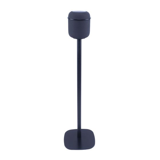 Zwarte speakerstandaard met Apple HomePod speaker
