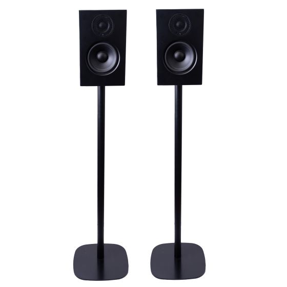 Set van twee zwarte speakerstandaards met Audio Pro A28
