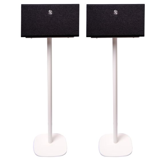 Set van twee witte speakerstandaards met Audio Pro C10