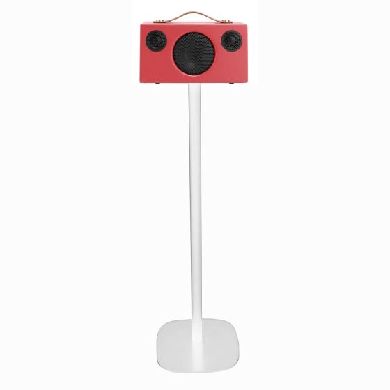 Witte speakerstandaard met Audio Pro T3/C3