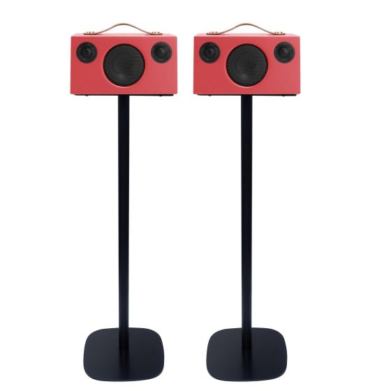 Enkele zwarte speakerstandaard met Audio Pro Addon T3/C3