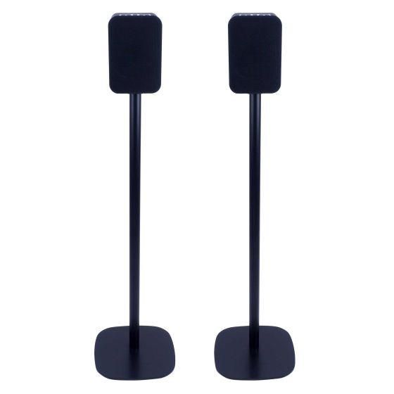 Set van twee zwarte speakerstandaards met Bluesound Pulse Flex