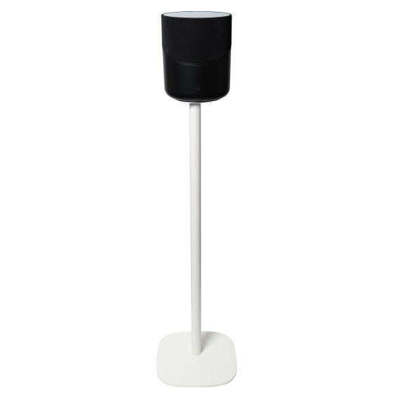 Witte speakerstandaard met Bluesound Pulse M