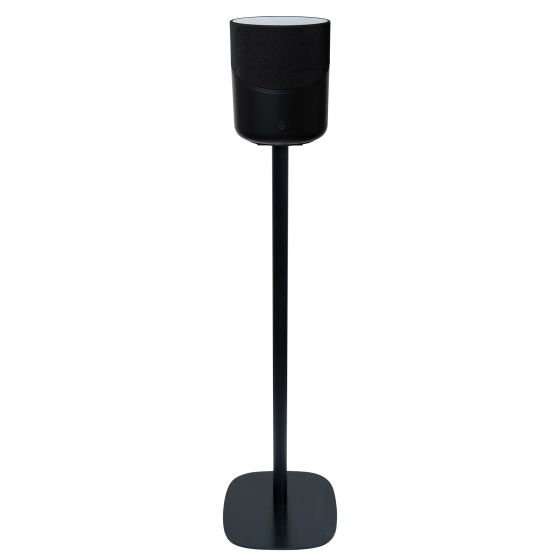 Zwarte speakerstandaard met Bluesound Pulse M