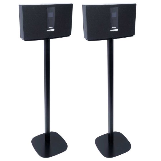 Set van twee zwarte speakerstandaards met Bose SoundTouch 20