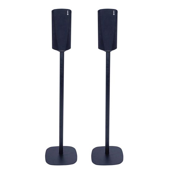 Set van twee zwarte speakerstandaards met Denon HEOS 3