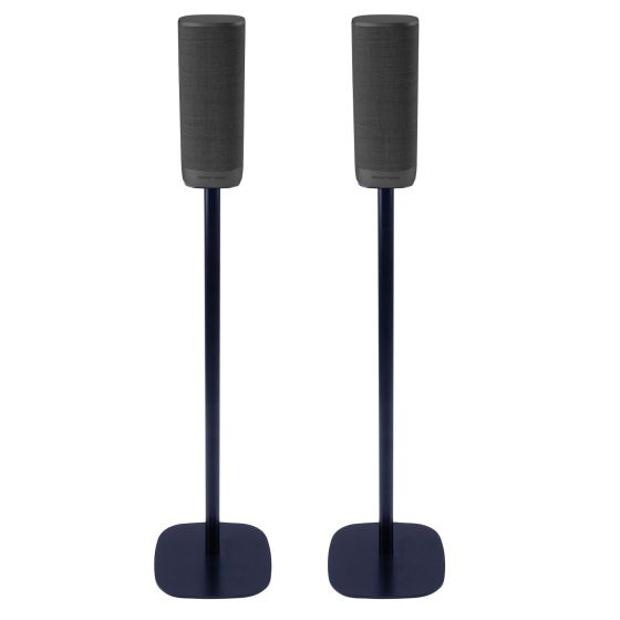Set van twee zwarte speakerstandaards met Harman Kardon Citation Surround