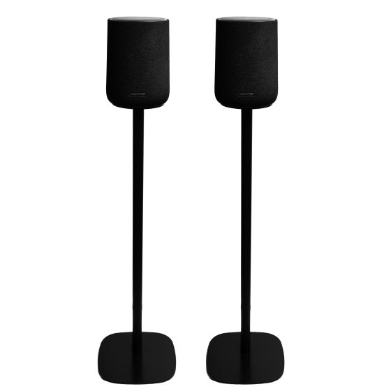 Set van twee zwarte speakerstandaards met Harman Kardon Enchant Speaker