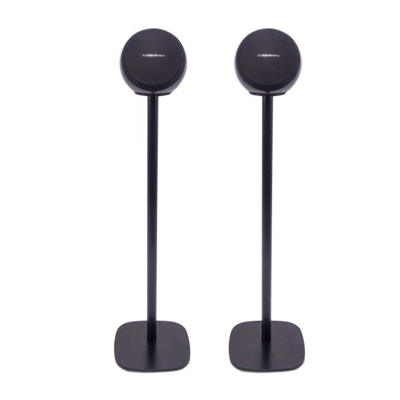 Zwarte speakerstandaard met Harman Kardon Omni 10
