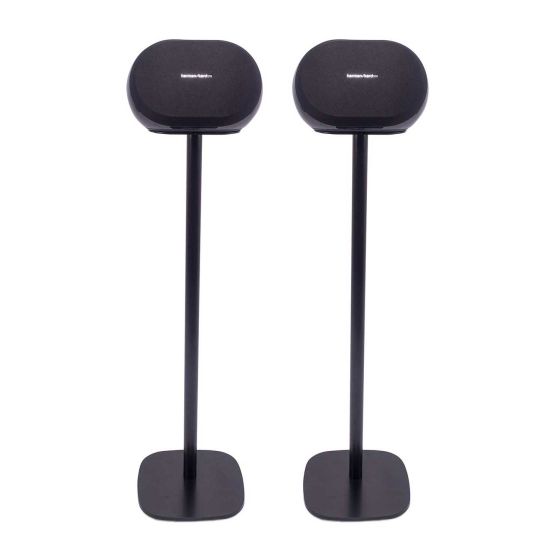 Zwarte speakerstandaard met Harman Kardon Omni 20
