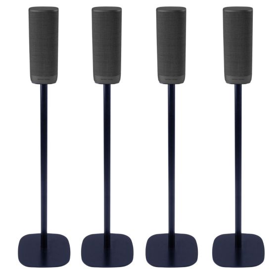 Zwarte speakerstandaard met Harman Kardon Surround 5.1