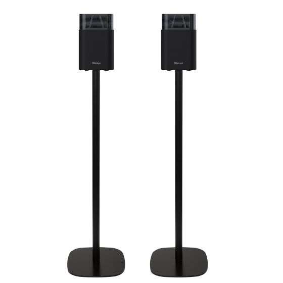 Set van twee zwarte speakerstandaards met Hisense HT Saturn