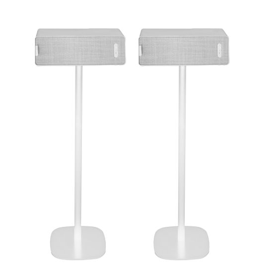 Set van twee witte speakerstandaards met Ikea Symfonisk horizontaal