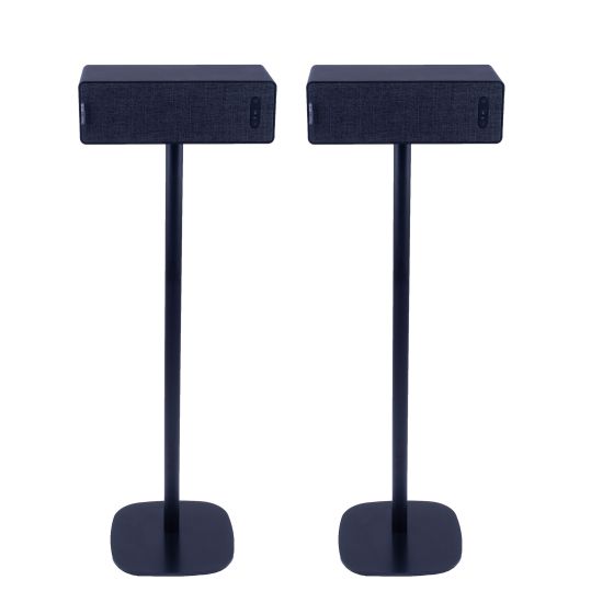 Set van twee zwarte speakerstandaards met Ikea Symfonisk horizontaal