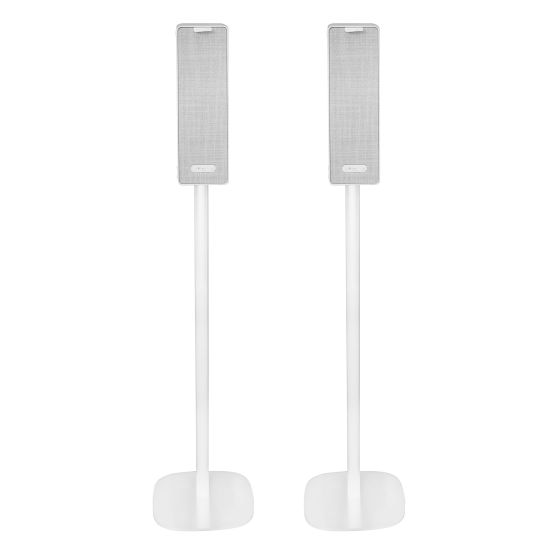 Set van twee witte speakerstandaards met Ikea Symfonisk verticaal