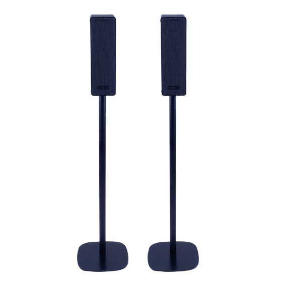 Set van twee zwarte speakerstandaards met Ikea Symfonisk verticaal