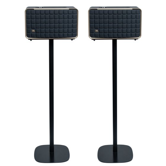 Zwarte speakerstandaard met JBL Authentics 200