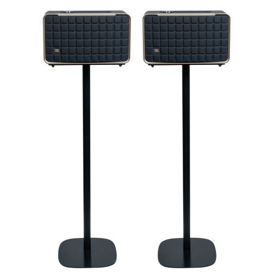 Zwarte speakerstandaard met JBL Authentics 300