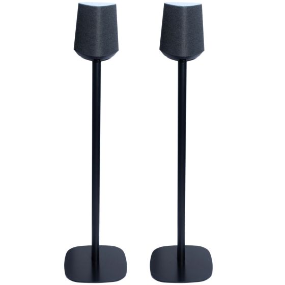 Set van twee zwarte speakerstandaards met Loewe Klang MR1