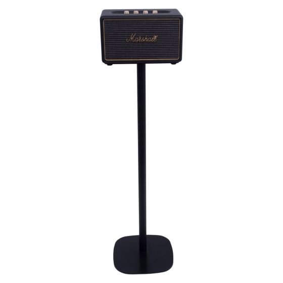 Zwarte speakerstandaard met Marshall Acton
