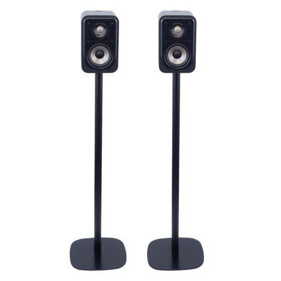 Set van twee zwarte speakerstandaards met Polk Signature S10e