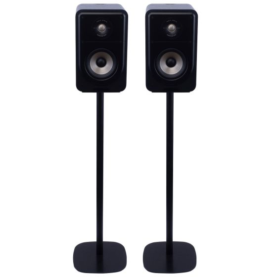 Set van twee zwarte speakerstandaards met Polk Signature S15e