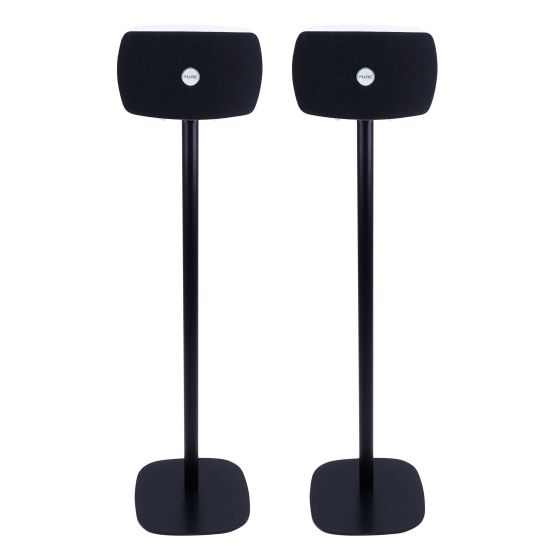 Set van twee zwarte speakerstandaards met Pure Jongo TX2