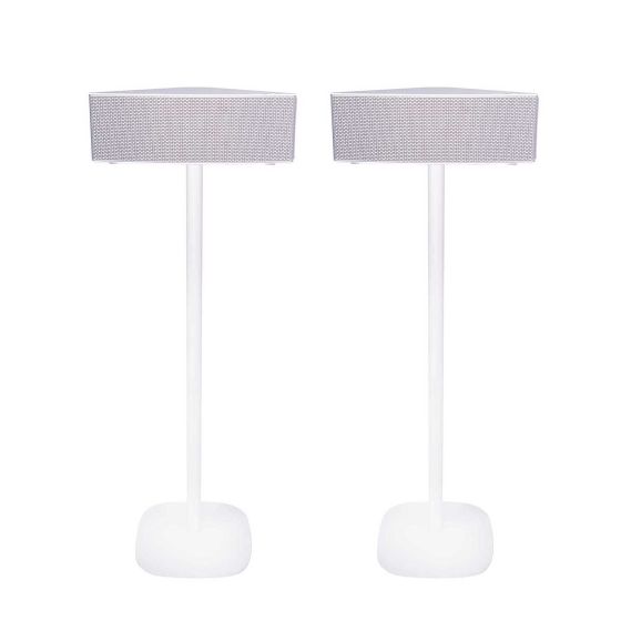 Set van twee witte speakerstandaards met Samsung M5 WAM551