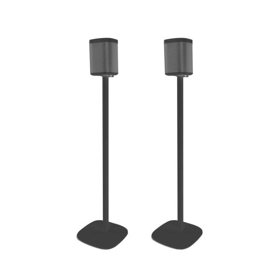 Set van twee zwarte speakerstandaards met Sonos Play 1