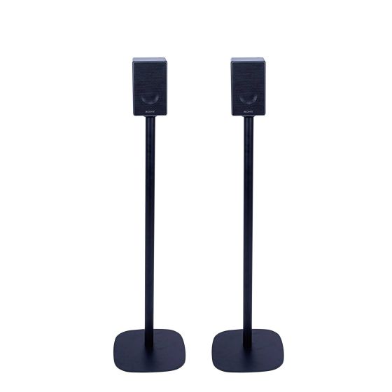 Set van twee zwarte speakerstandaards met Sony SRS-ZR5