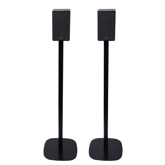 Set van twee zwarte speakerstandaards met TCL Q85H