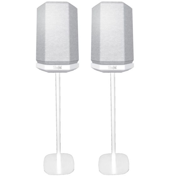 Set van twee witte speakerstandaards met Teufel Holist M
