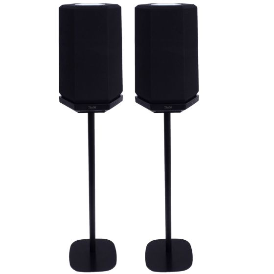 Set van twee zwarte speakerstandaards met Marshall Stanmore
